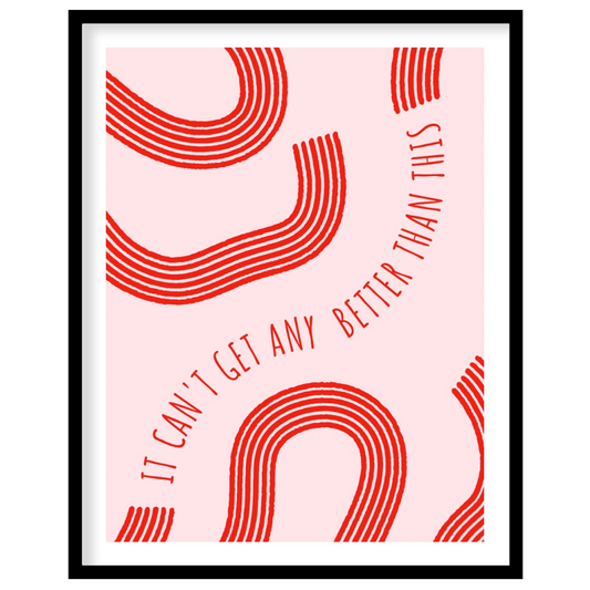 "Optimistic Curve" features a minimalist design with red, curved lines against a light pink backgro… for sweet home