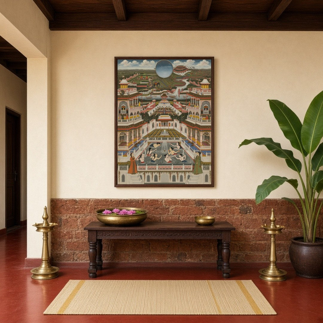 Immerse yourself in the intricate world of Mughal architecture with this exquisite portrayal of a for Hallway