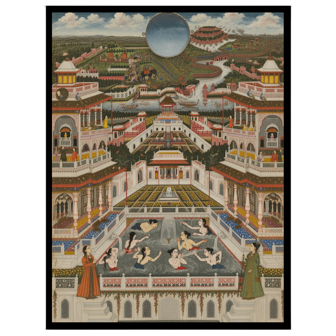 Immerse yourself in the intricate world of Mughal architecture with this exquisite portrayal of a for kitchen