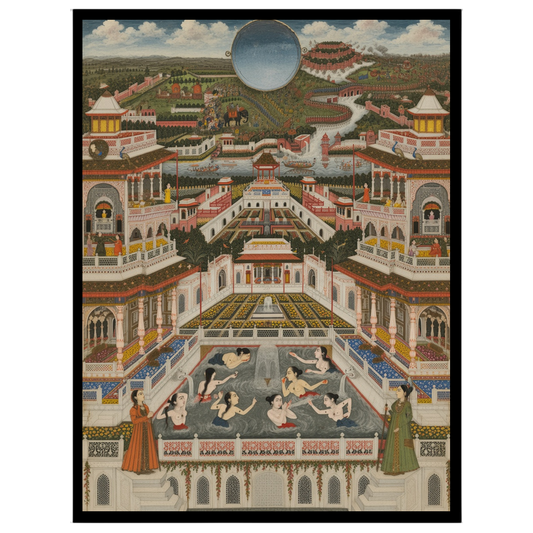 Immerse yourself in the intricate world of Mughal architecture with this exquisite portrayal of a for kitchen
