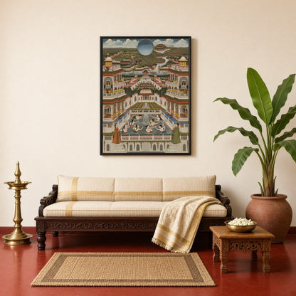 Immerse yourself in the intricate world of Mughal architecture with this exquisite portrayal of a for Living Room