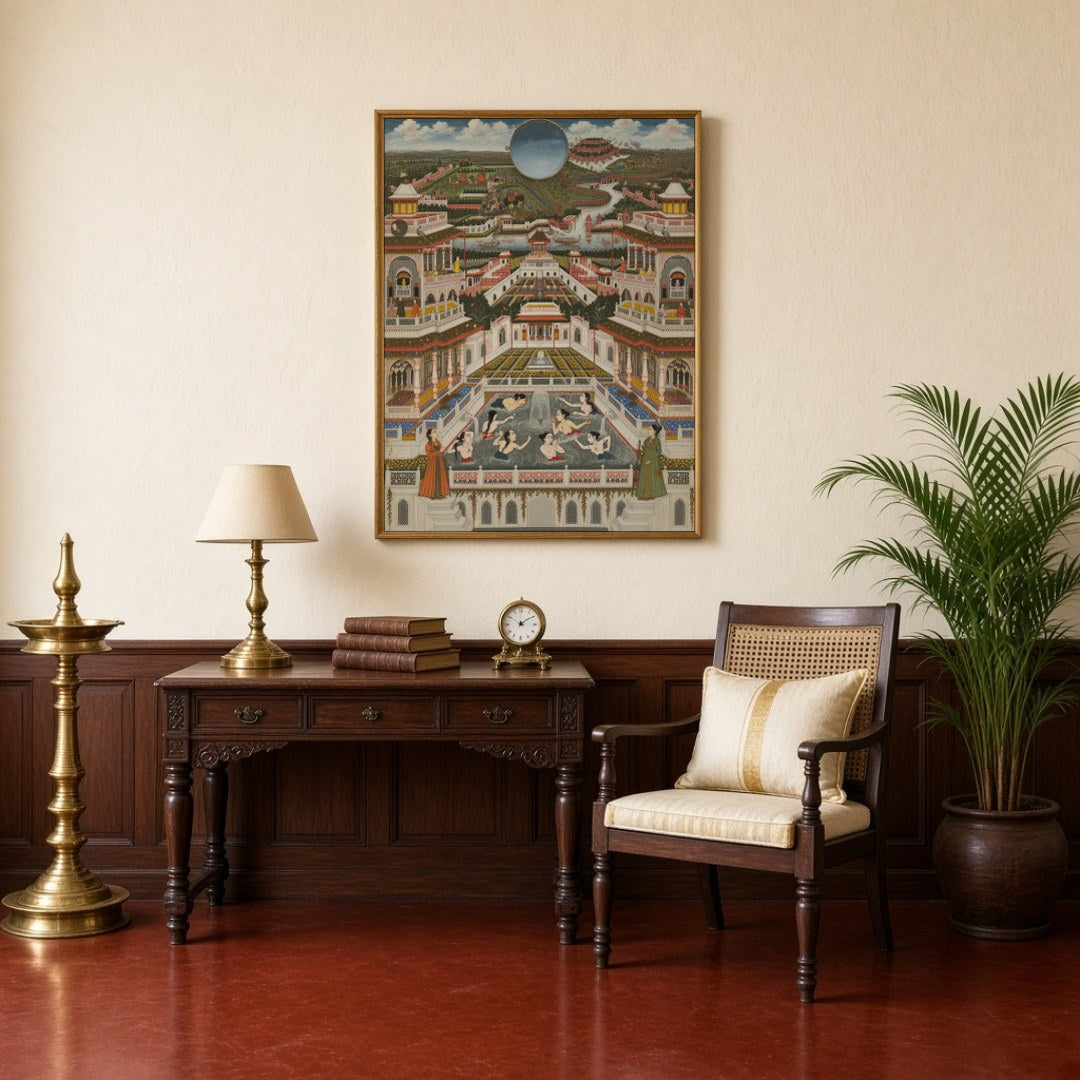 Immerse yourself in the intricate world of Mughal architecture with this exquisite portrayal of a for Study