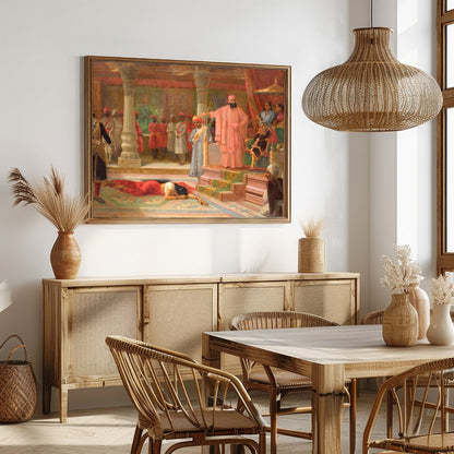 This captivating artwork brings to life a richly detailed royal court scene, showcasing opulent for Dining