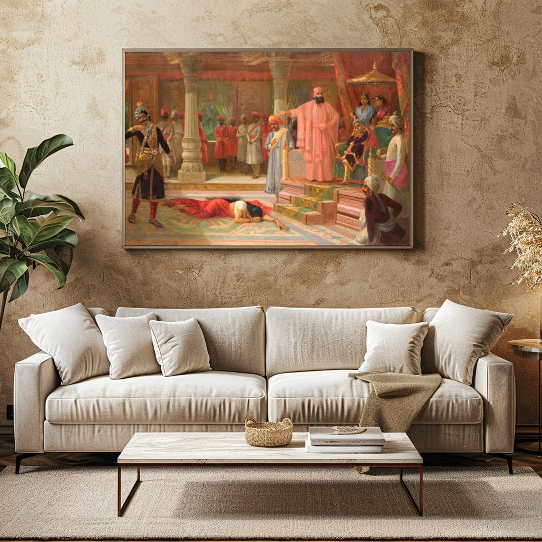 This captivating artwork brings to life a richly detailed royal court scene, showcasing opulent for Family Room