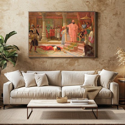This captivating artwork brings to life a richly detailed royal court scene, showcasing opulent for Family Room