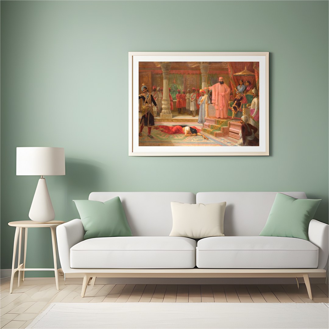 This captivating artwork brings to life a richly detailed royal court scene, showcasing opulent for Hall