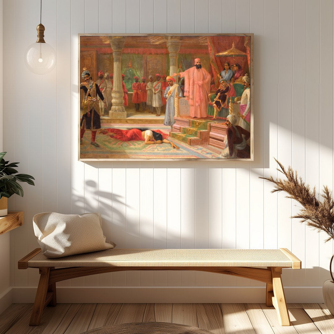 This captivating artwork brings to life a richly detailed royal court scene, showcasing opulent for Hallway