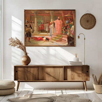This captivating artwork brings to life a richly detailed royal court scene, showcasing opulent for Sitting Area