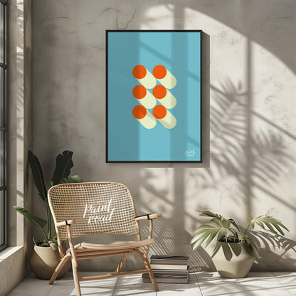 This striking graphic design features a minimalist arrangement of six orange circles, each paired w… for other