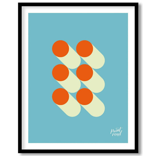 This striking graphic design features a minimalist arrangement of six orange circles, each paired w… for room