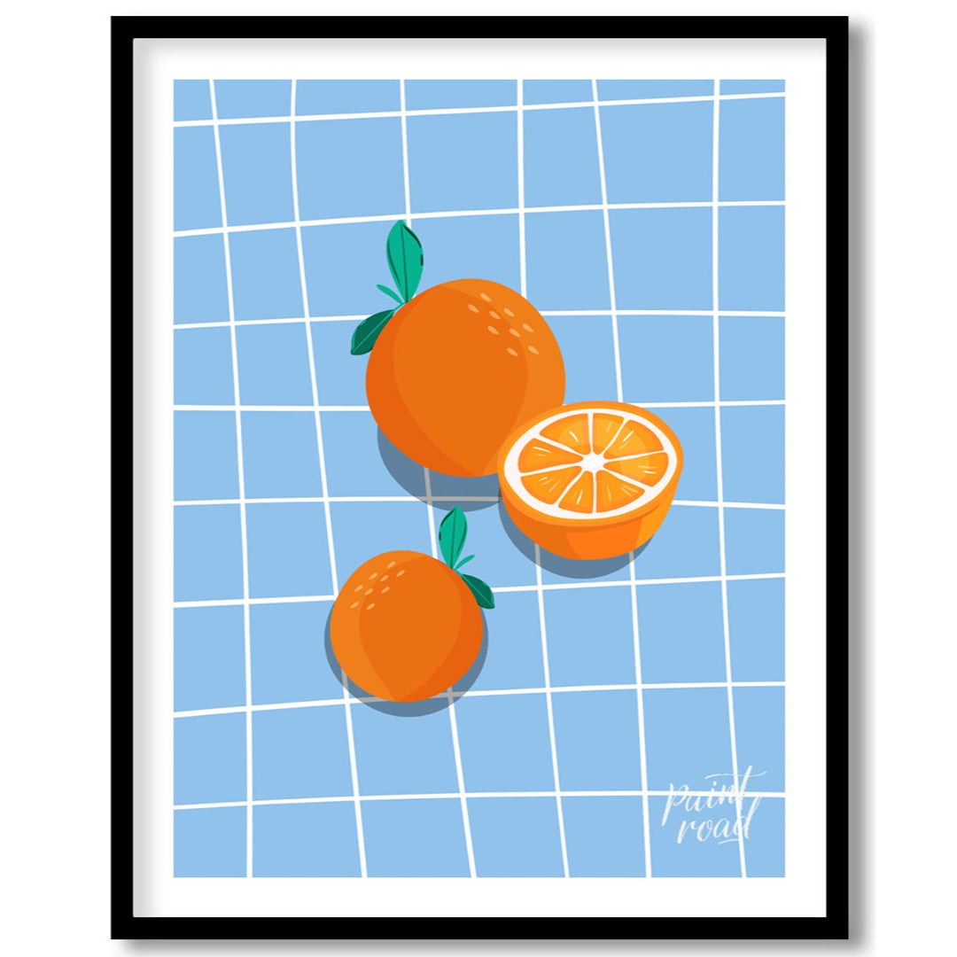 This bright and cheerful poster showcases a simple yet effective arrangement of oranges against a c… for lovely house