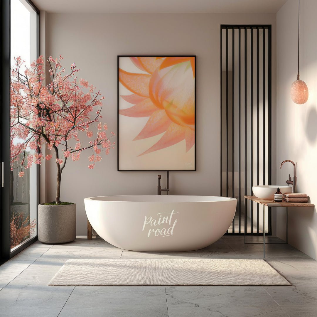 This captivating digital illustration features a close-up view of a flower, likely a dahlia or simi… for bathroom