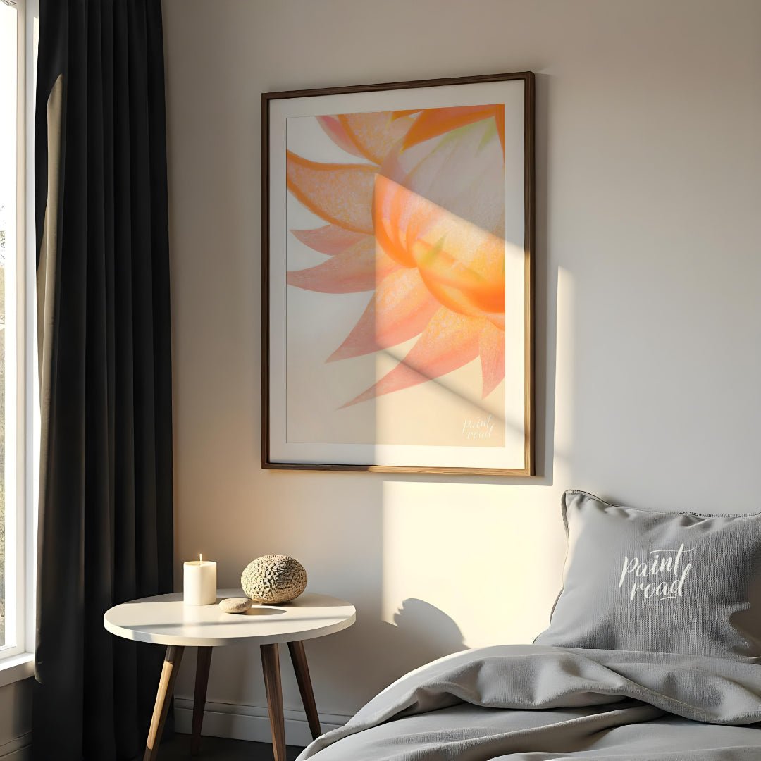 This captivating digital illustration features a close-up view of a flower, likely a dahlia or simi… for bedroom