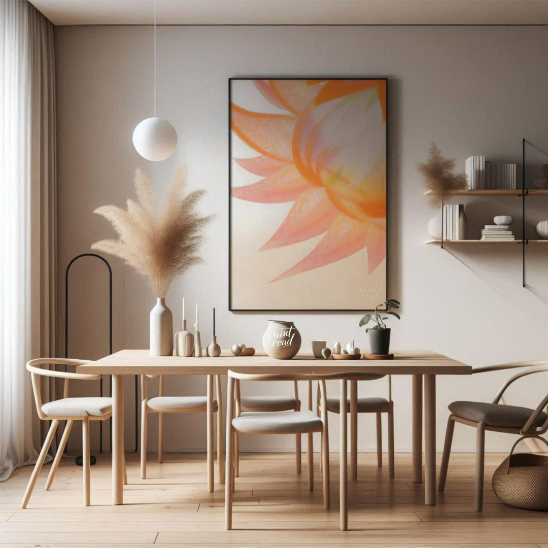 This captivating digital illustration features a close-up view of a flower, likely a dahlia or simi… for dining room