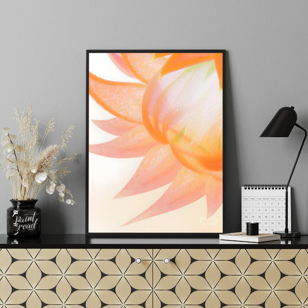 This captivating digital illustration features a close-up view of a flower, likely a dahlia or simi… for office