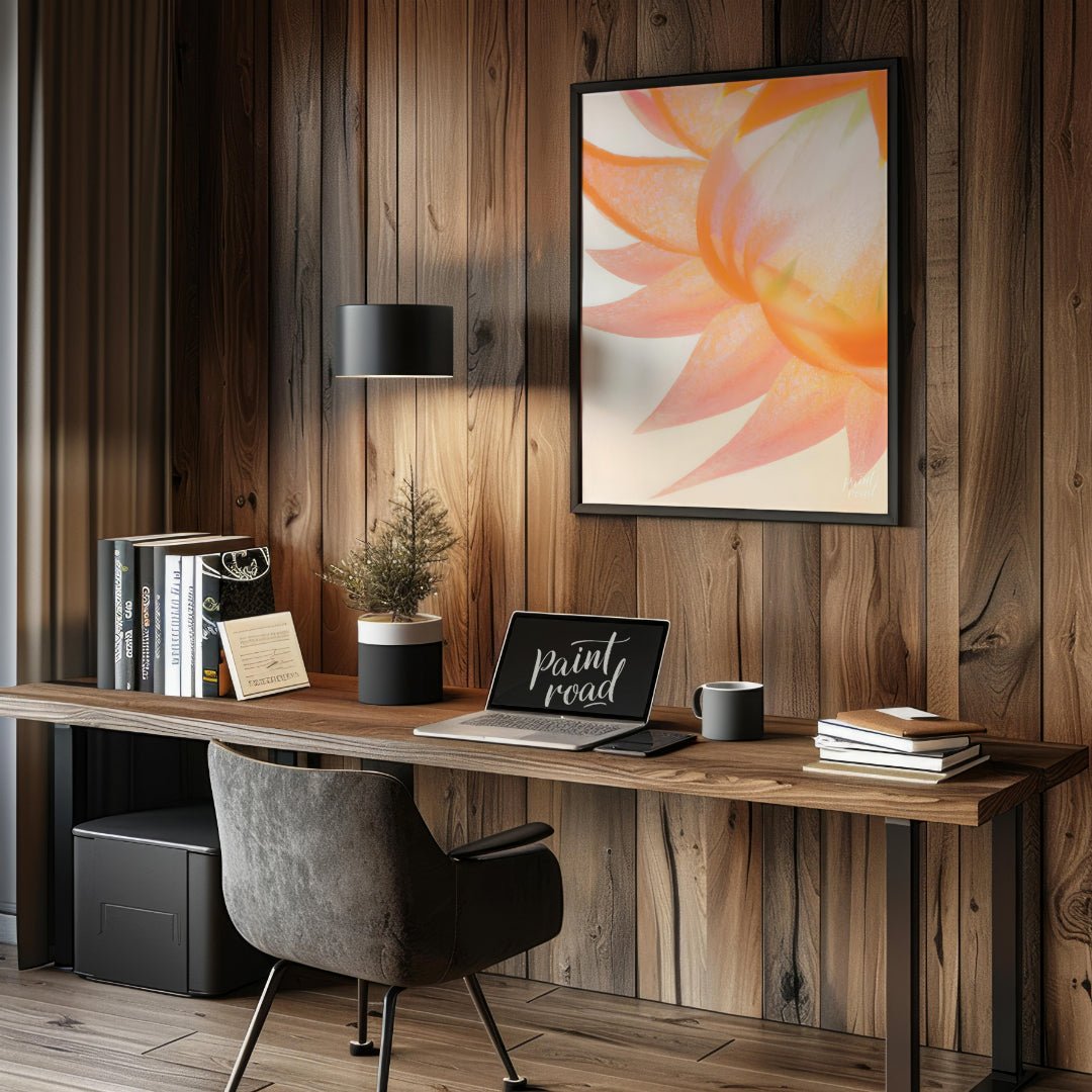 This captivating digital illustration features a close-up view of a flower, likely a dahlia or simi… for office