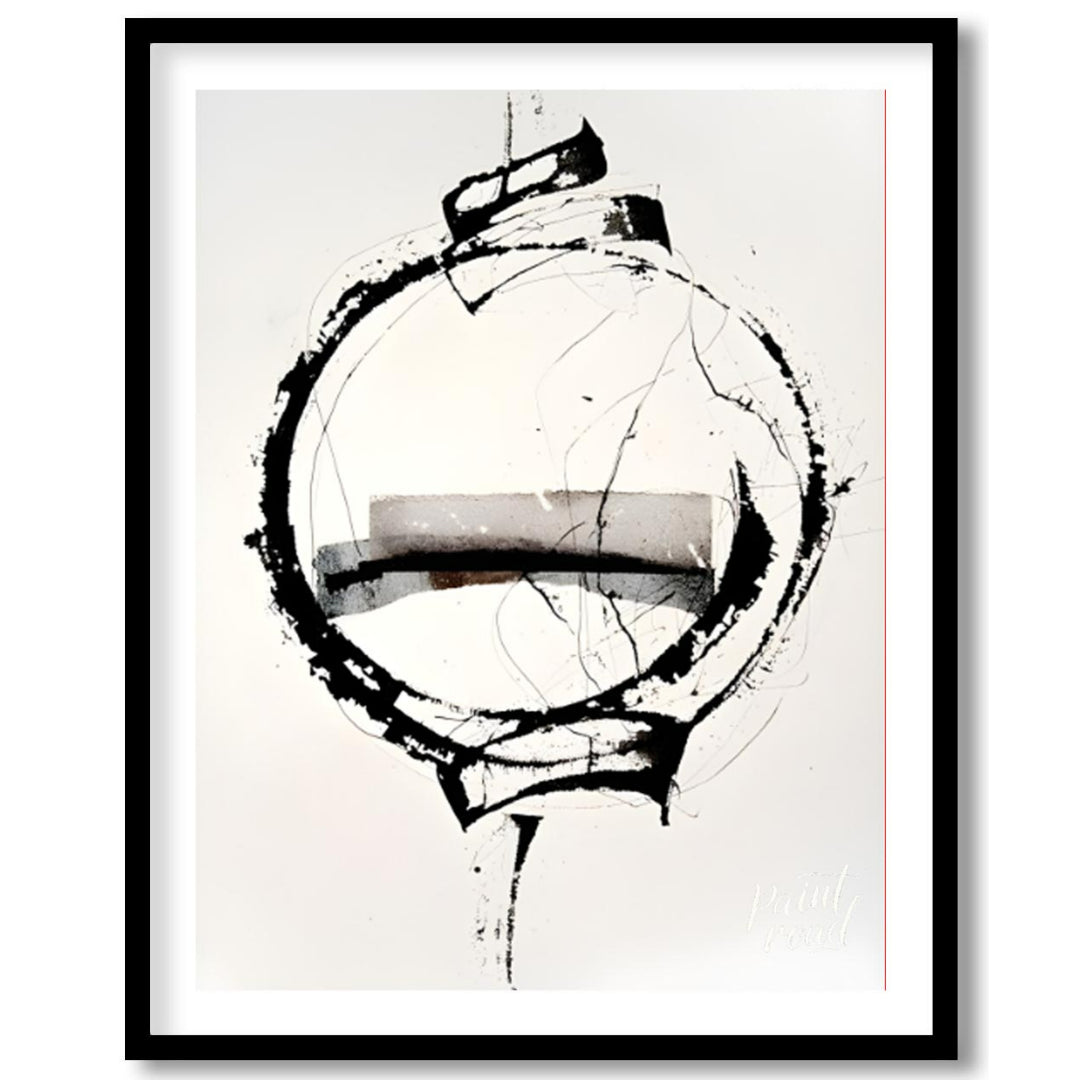 """Orbital Fragment"" presents a dynamic abstract composition featuring a bold circular form inters… for abode