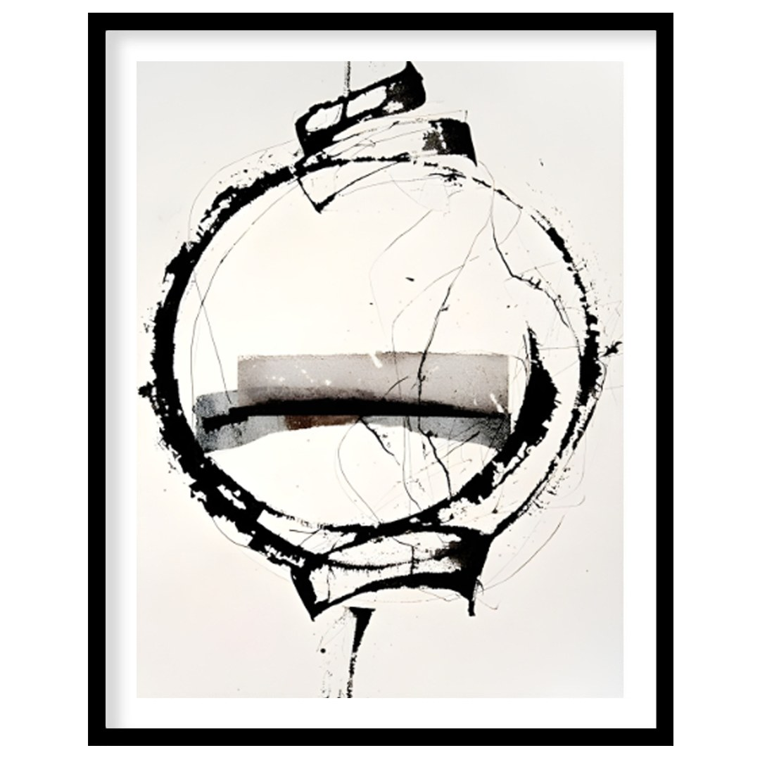 """Orbital Fragment"" presents a dynamic abstract composition featuring a bold circular form inters… for abode