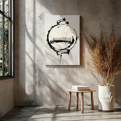 """Orbital Fragment"" presents a dynamic abstract composition featuring a bold circular form inters… for other
