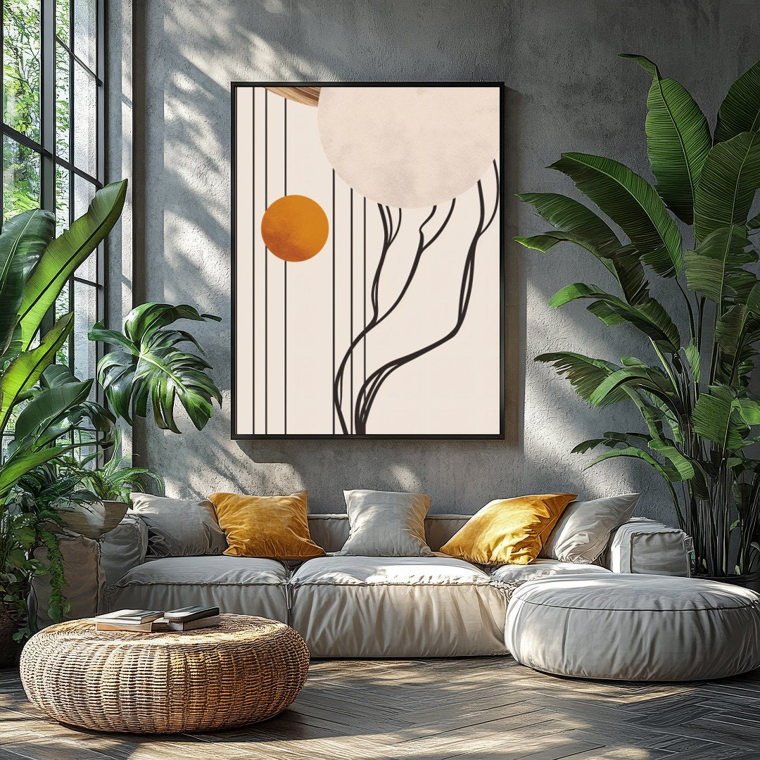 Discover the serene beauty of cosmic balance with this captivating artwork. Featuring bold circles for Balcony