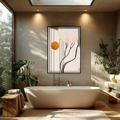 Discover the serene beauty of cosmic balance with this captivating artwork. Featuring bold circles for Bathroom