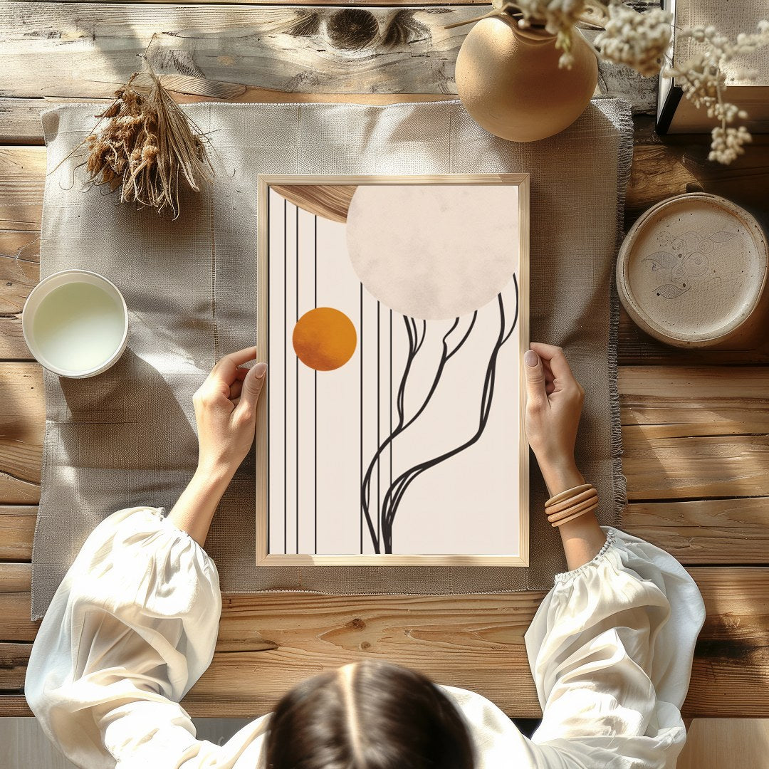 Discover the serene beauty of cosmic balance with this captivating artwork. Featuring bold circles for Kitchen