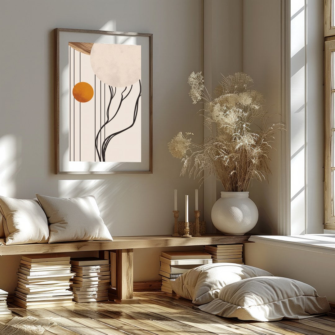 Discover the serene beauty of cosmic balance with this captivating artwork. Featuring bold circles for loft