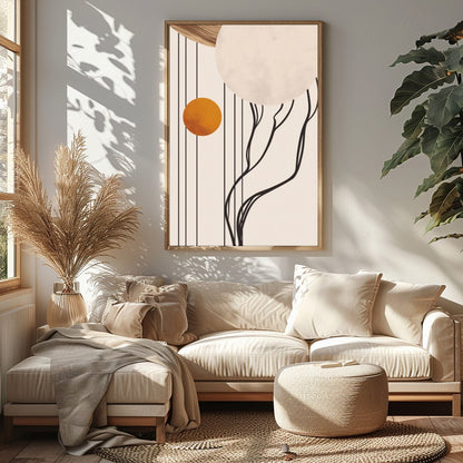 Discover the serene beauty of cosmic balance with this captivating artwork. Featuring bold circles for Sitting Area