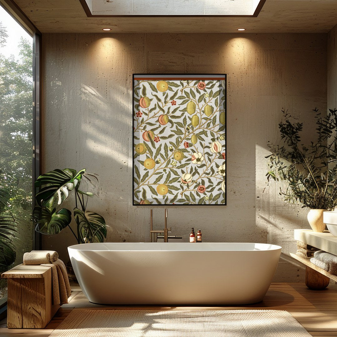 Elevate your space with this exquisite botanical print by William Morris, showcasing a delicate for Bathroom