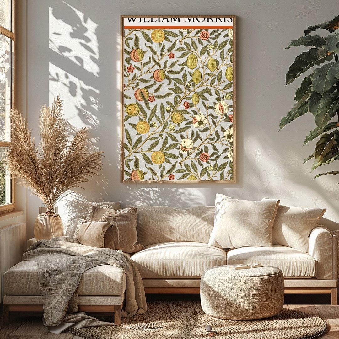 Elevate your space with this exquisite botanical print by William Morris, showcasing a delicate for Sitting Area