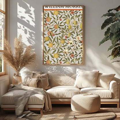 Elevate your space with this exquisite botanical print by William Morris, showcasing a delicate for Sitting Area
