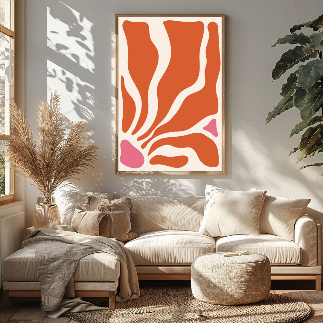 Embrace the essence of modern minimalism with this captivating abstract wall art. Its fluid shapes for Sitting Area