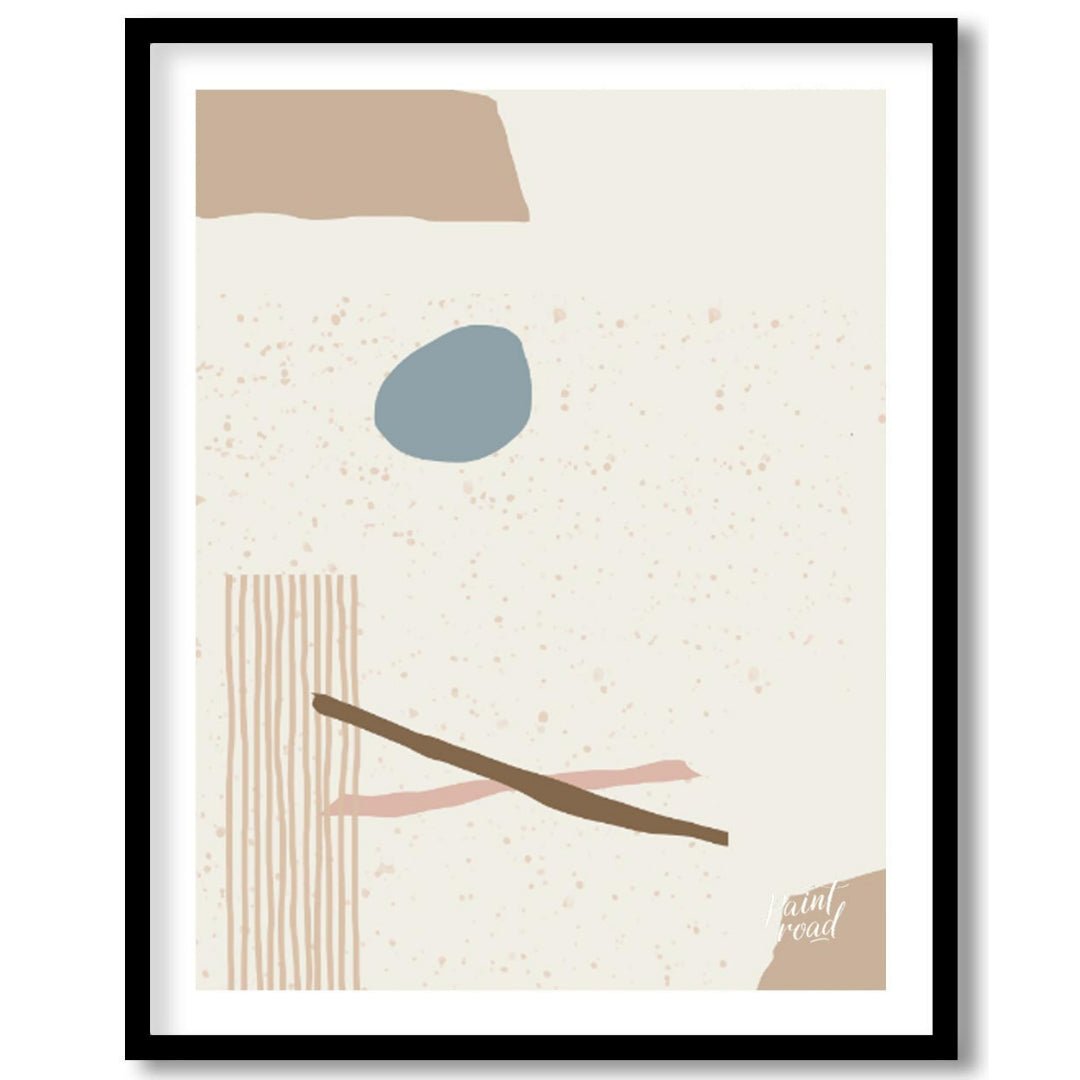 This minimalist abstract artwork features a composition of simple, organic shapes and textures agai… for home