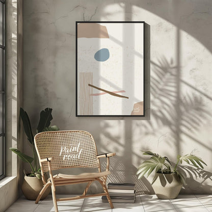 This minimalist abstract artwork features a composition of simple, organic shapes and textures agai… for living room