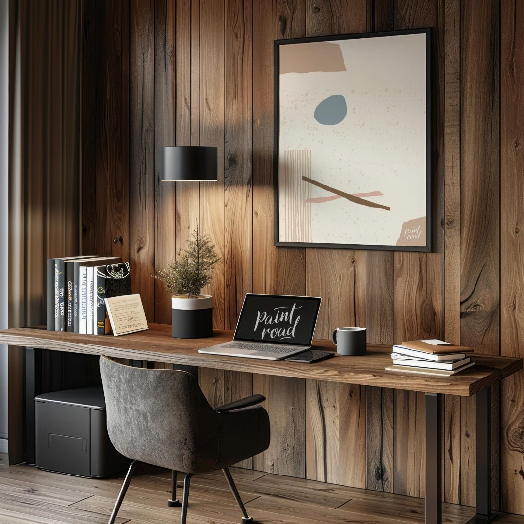 This minimalist abstract artwork features a composition of simple, organic shapes and textures agai… for office