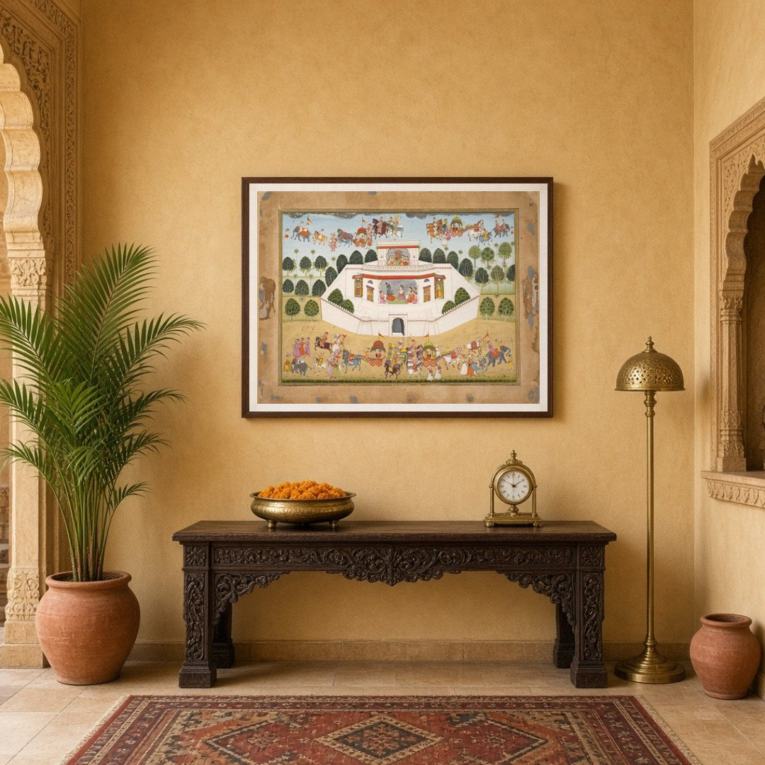 Experience the grandeur of Mughal architecture and royal processions with this captivating artwork. for Entrance