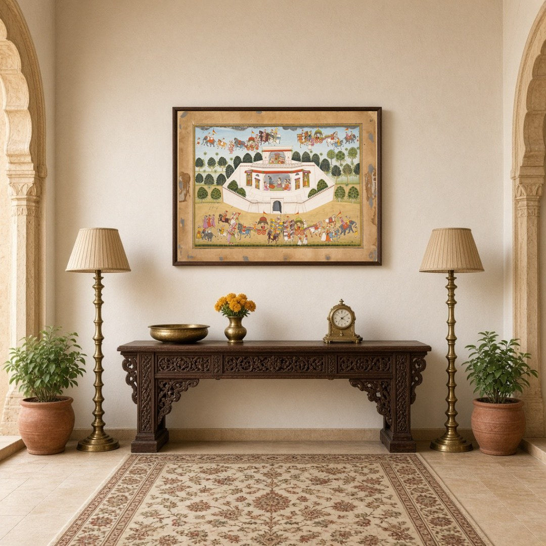 Experience the grandeur of Mughal architecture and royal processions with this captivating artwork. for Hallway