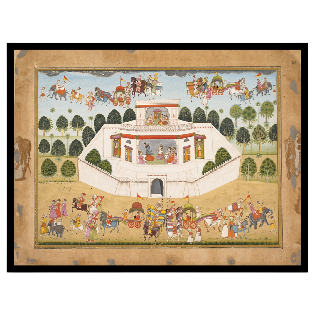 Experience the grandeur of Mughal architecture and royal processions with this captivating artwork. for interior