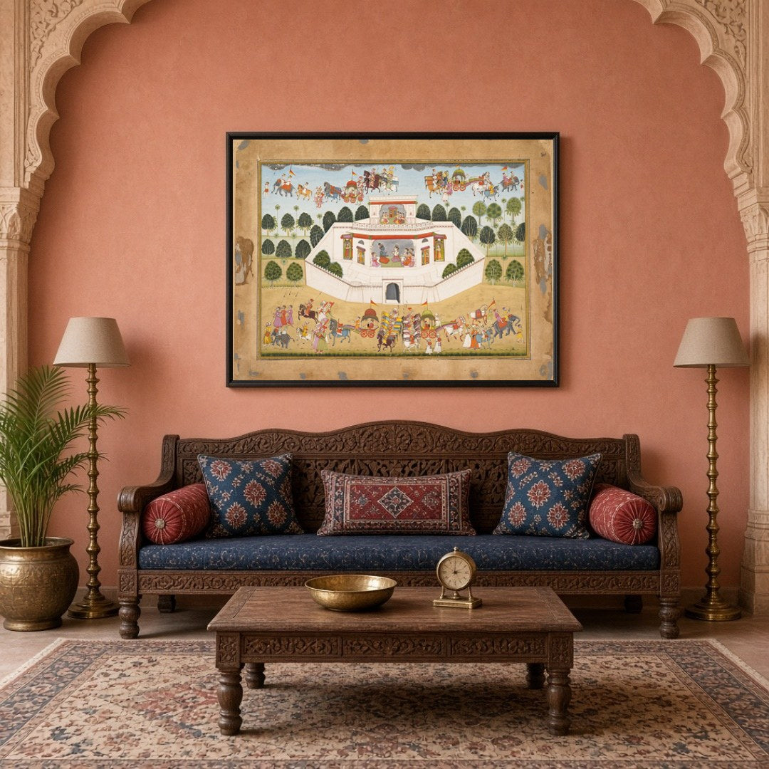Experience the grandeur of Mughal architecture and royal processions with this captivating artwork. for Living Room