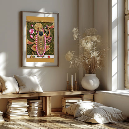 Immerse yourself in the spiritual elegance of this Pichwai masterpiece, featuring Lord Shrinathji for Living Room