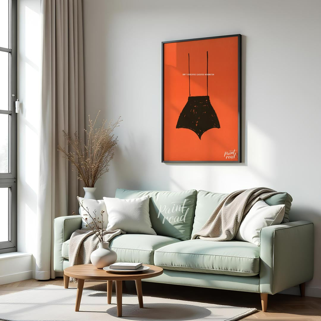 This striking vintage poster, likely from a mid-20th-century security campaign, features a minimali… for living room