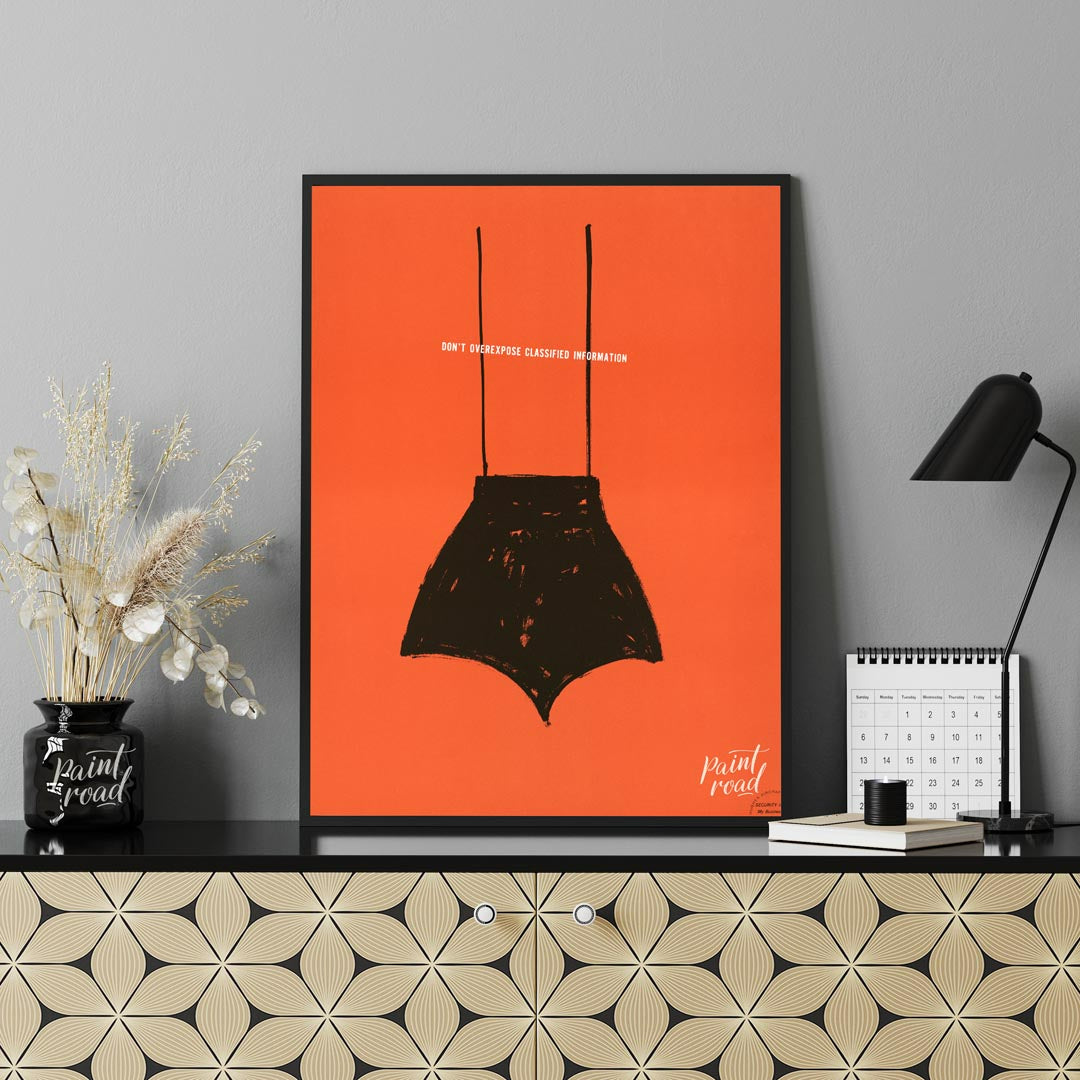 This striking vintage poster, likely from a mid-20th-century security campaign, features a minimali… for office