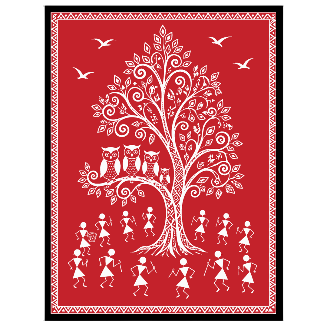 This captivating Warli art piece beautifully encapsulates village life with its iconic depiction of for loft