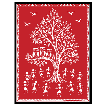 This captivating Warli art piece beautifully encapsulates village life with its iconic depiction of for loft
