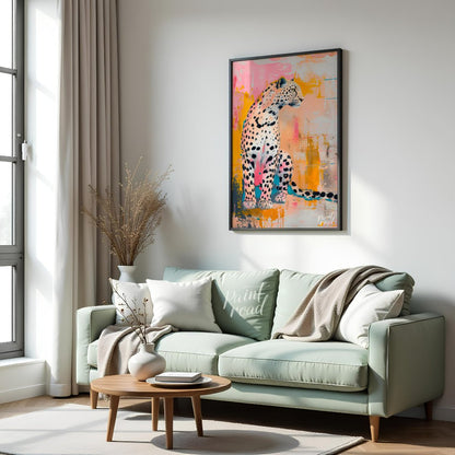 This artwork presents a leopard in a striking blend of realism and abstract expressionism. The leop… for living room