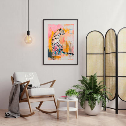 This artwork presents a leopard in a striking blend of realism and abstract expressionism. The leop… for living room