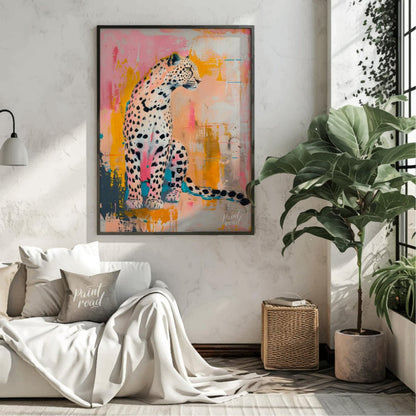 This artwork presents a leopard in a striking blend of realism and abstract expressionism. The leop… for living room