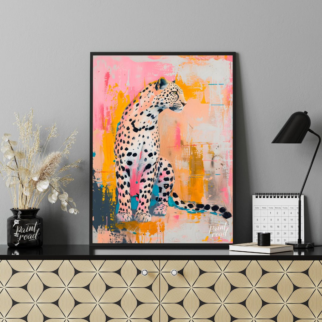 This artwork presents a leopard in a striking blend of realism and abstract expressionism. The leop… for office