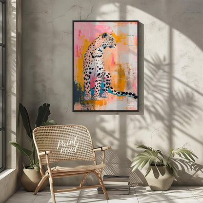 This artwork presents a leopard in a striking blend of realism and abstract expressionism. The leop… for other