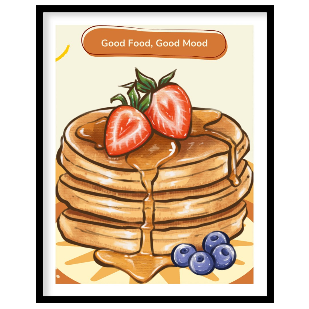 This delightful and appetizing poster celebrates the simple joy of pancakes, bringing a cheerful an… for home